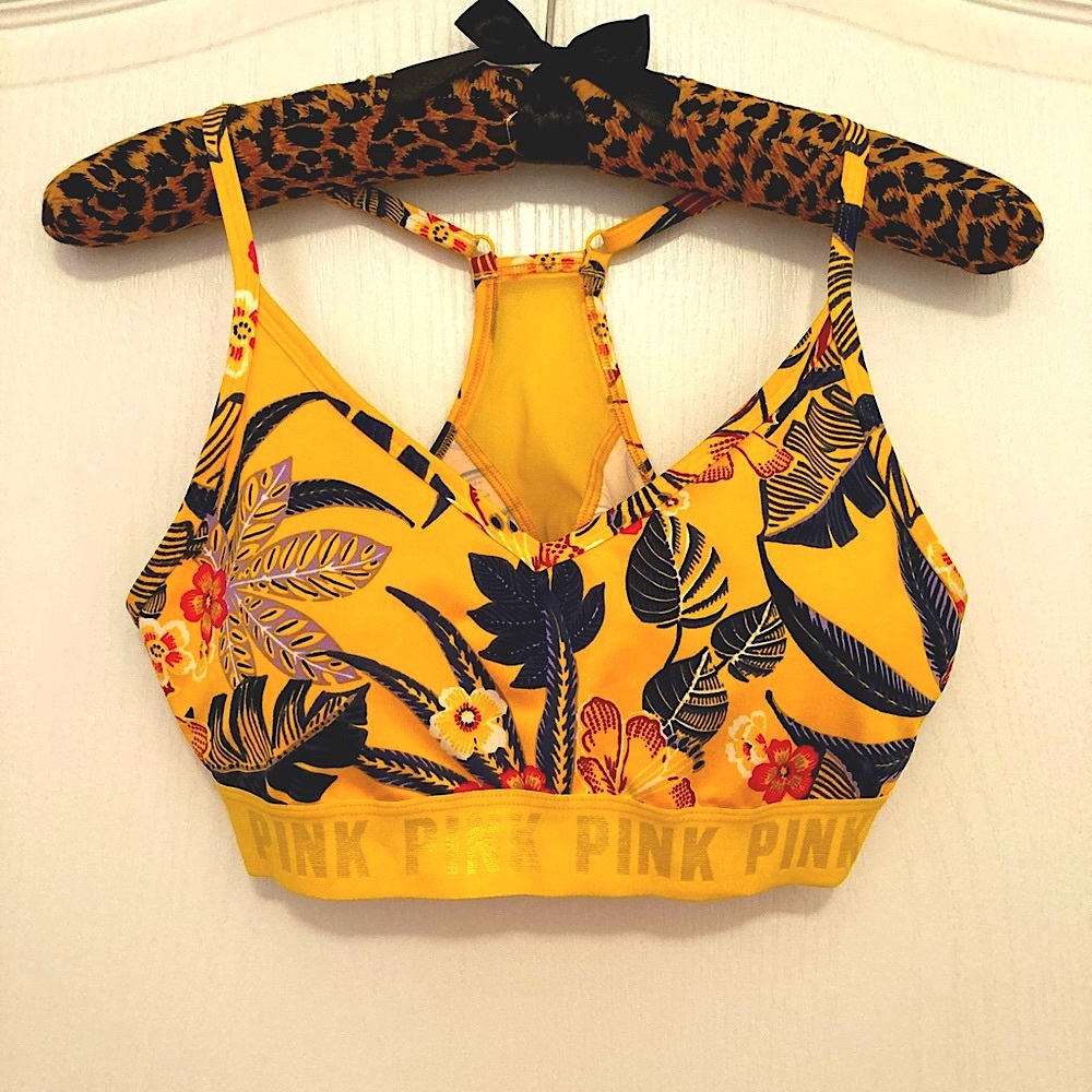 Victoria Secret Pink Sport Bra SZ M Racerback New!Yellow adjustable straps !